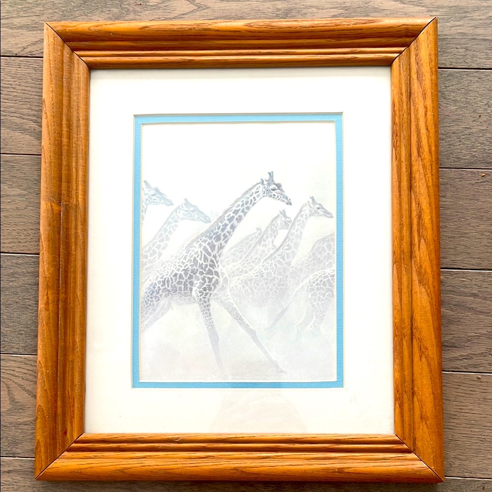 Framed Giraffe Art Print in Solid Oak  Frame